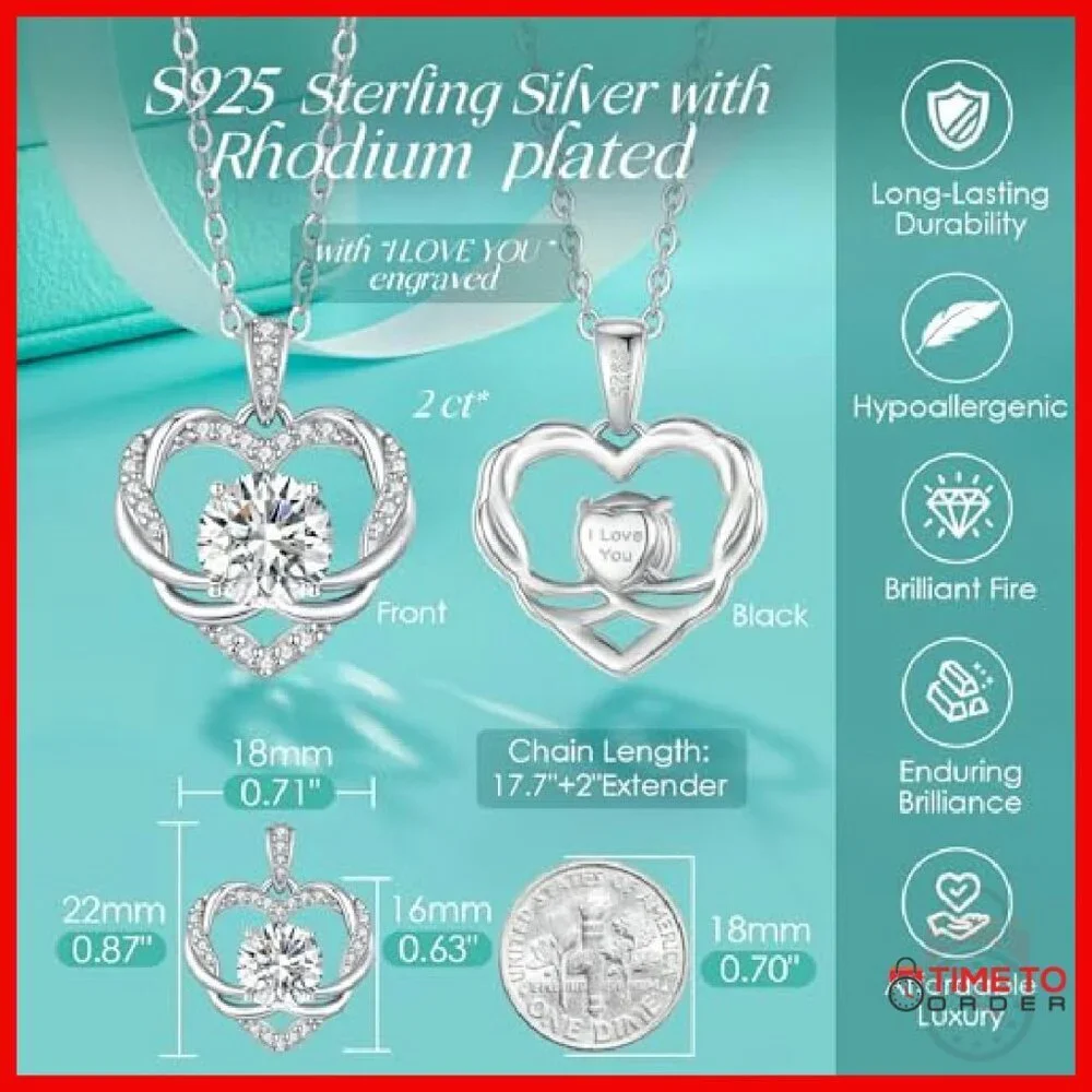 2 Carat Moissanite Heart Necklace Sterling Silver Adjustable Chain